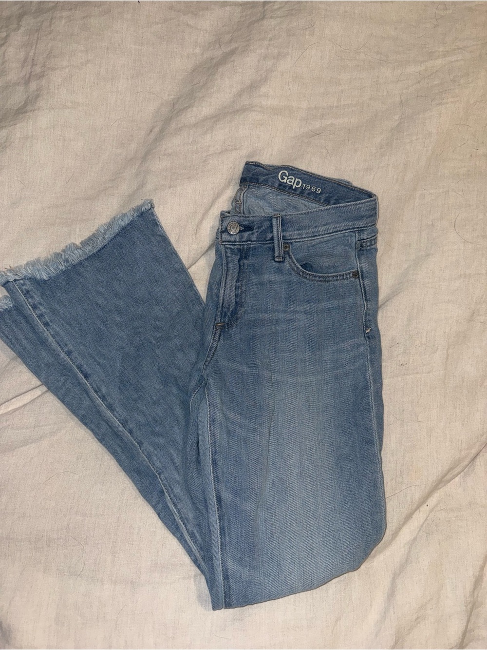 GAP Light Blue Flare Jeans with Raw Hem